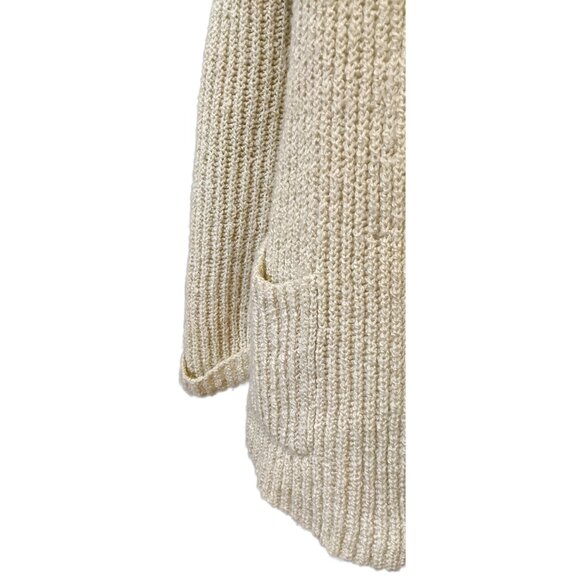 Vintage Heavy Knit Cardigan Retro Layering Chunky Button Belt Beige Grandpa Sz M - Picture 6 of 10